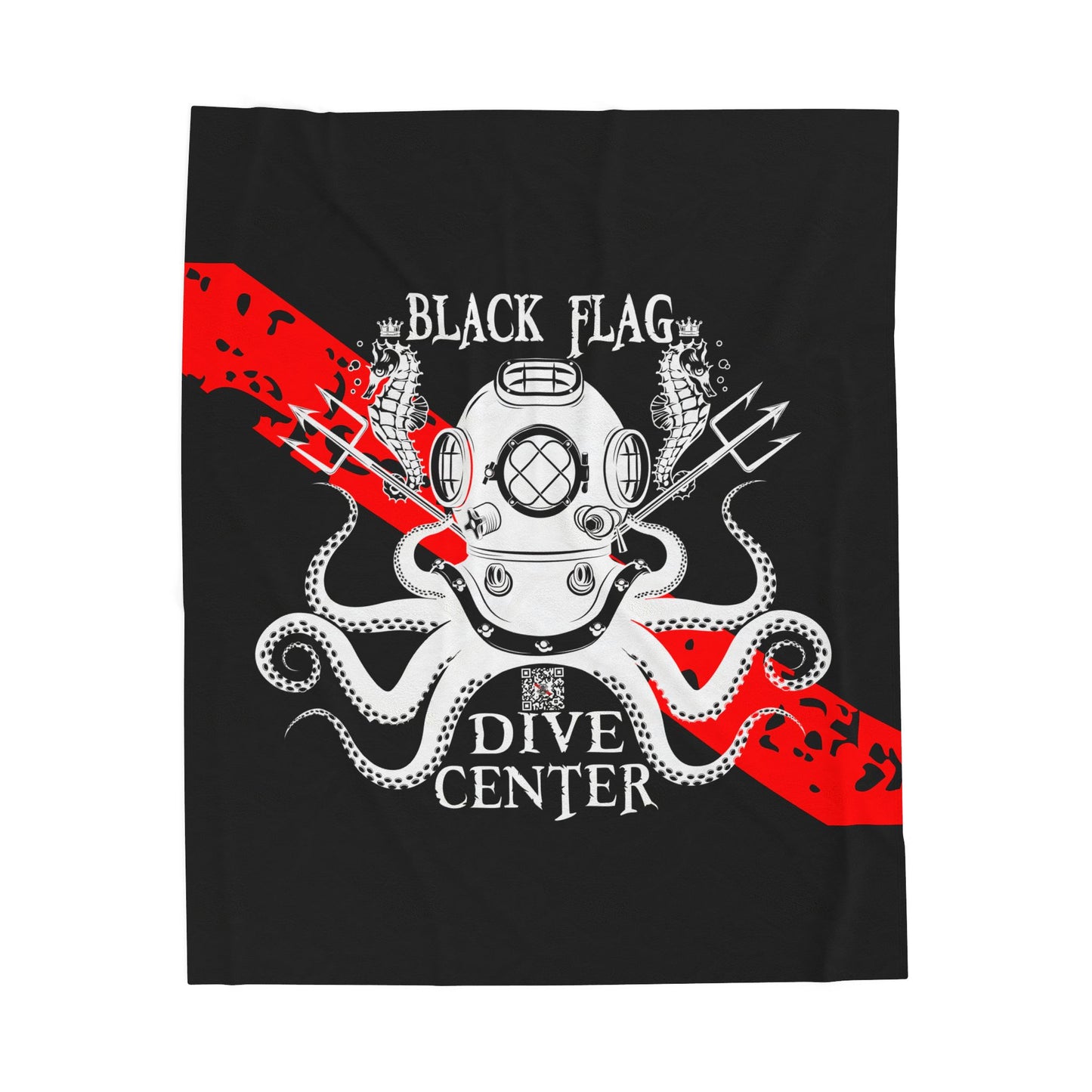 Black Flag Dive Center Velveteen Plush Blanket – Vintage Deep Sea Diver Octopus Design