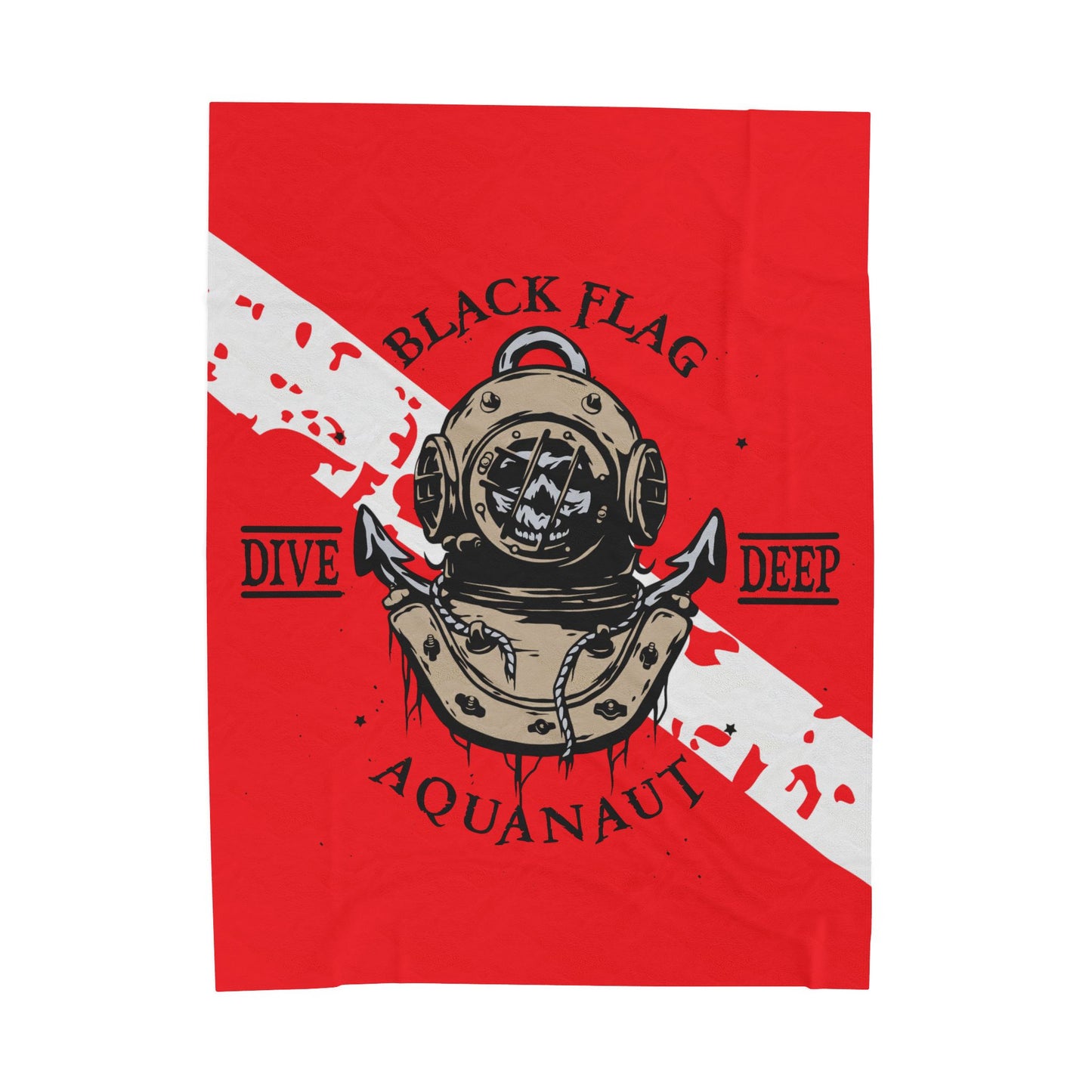 Diver Helmet Velveteen Plush Blanket — "Black Flag Aquanaut" Dive Deep Throw