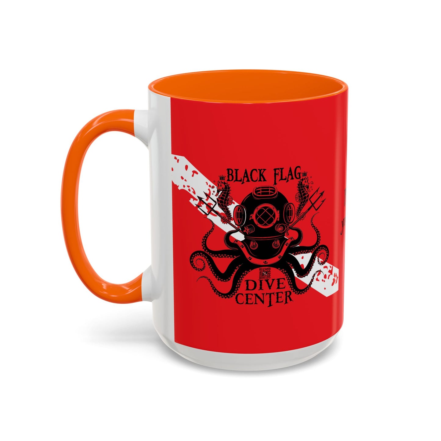 Diver Coffee Mug (Red)  — 'Black Flag Aquanaut' Scuba Helmet Accent Mug (11/15oz)