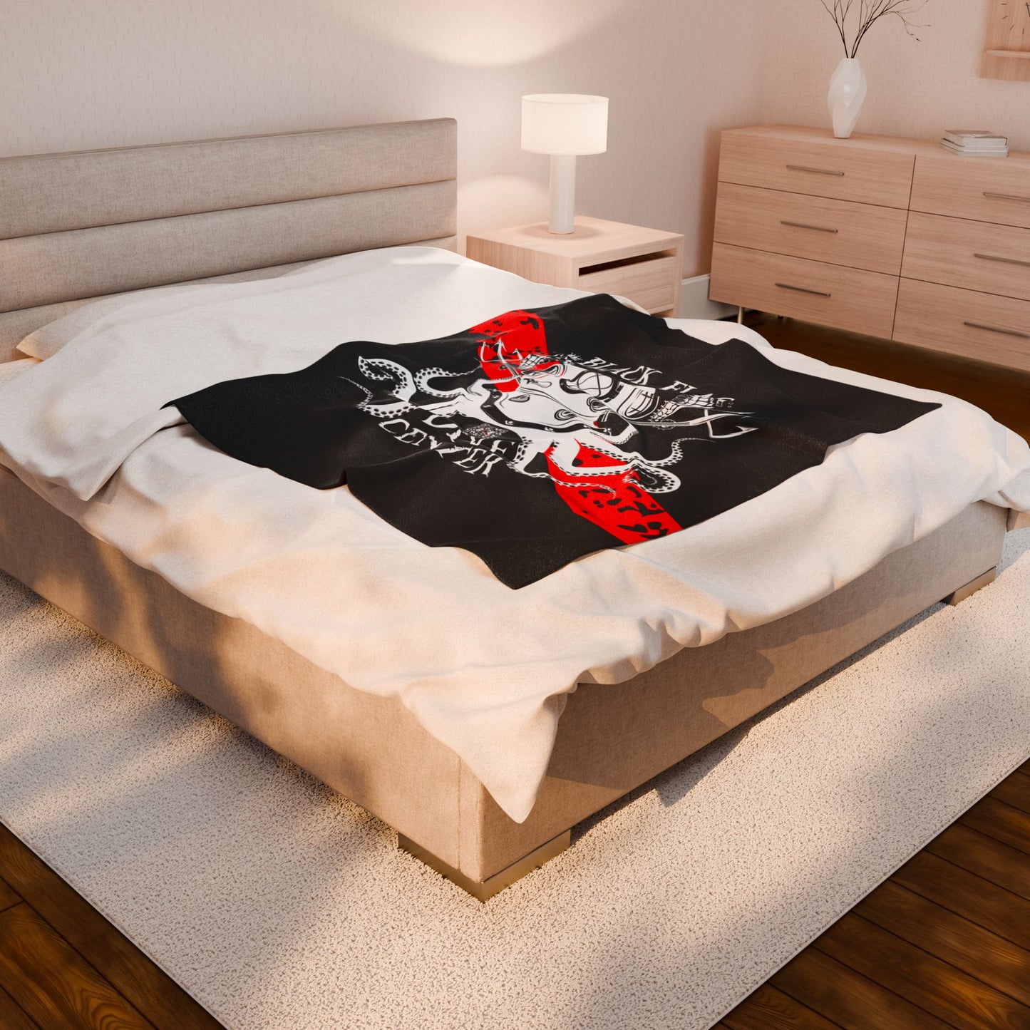 Black Flag Dive Center Velveteen Plush Blanket – Vintage Deep Sea Diver Octopus Design