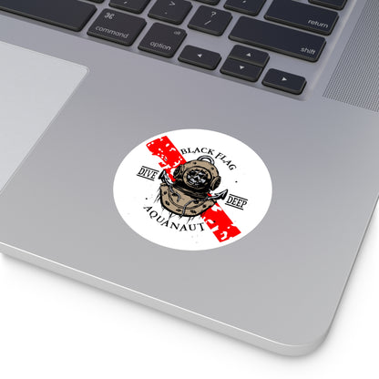 Black Flag Dive Center Round Sticker — Scuba Diver Helmet Octopus Design (Indoor/Outdoor)