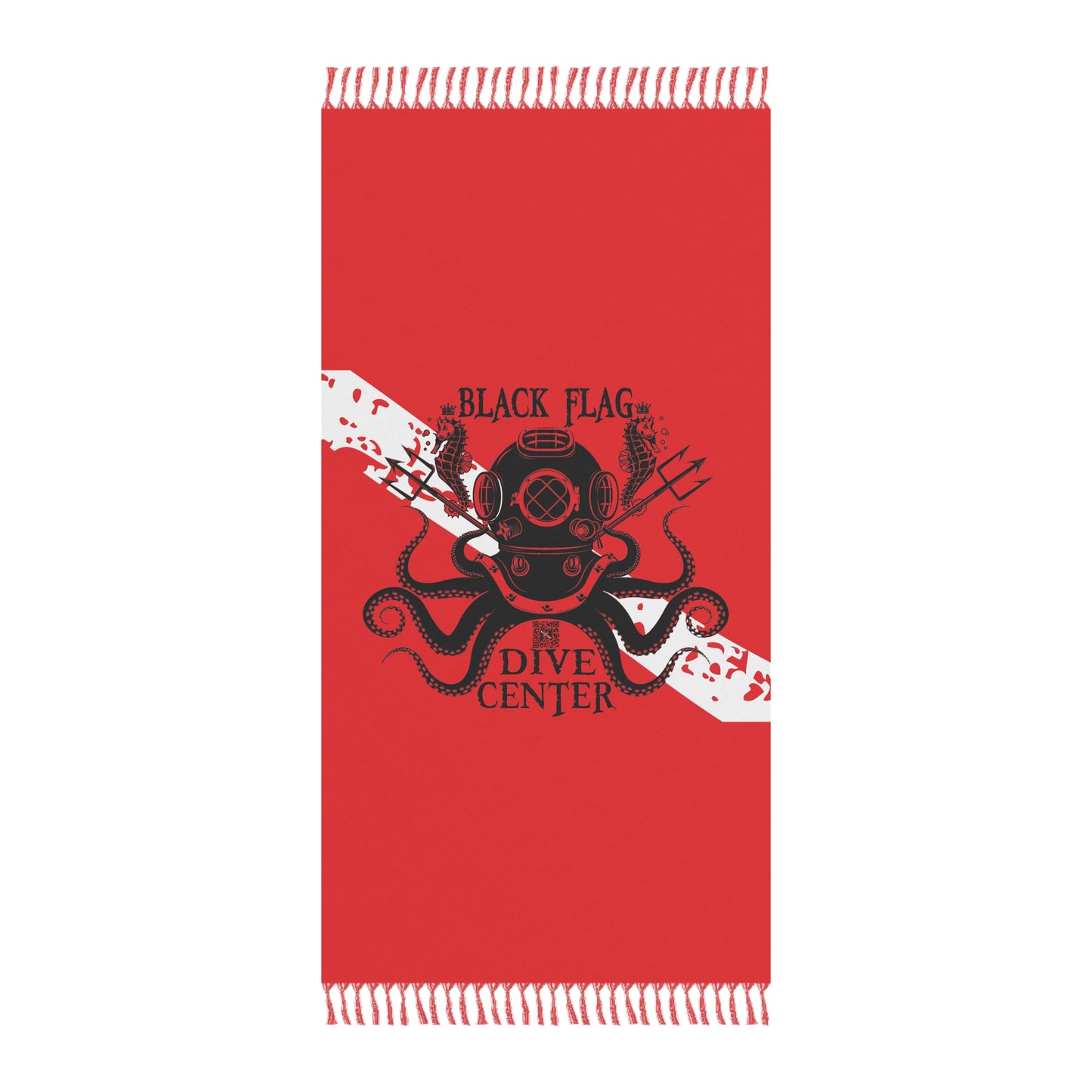 Dive Center Beach Towel — Black Flag Octopus Diver Design