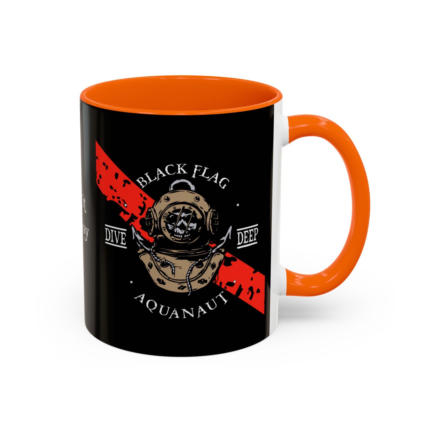 Diver Coffee Mug (Black) — 'Black Flag Aquanaut' Scuba Helmet Accent Mug (11/15oz)