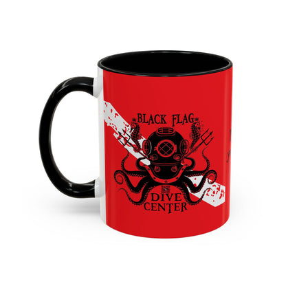 Diver Coffee Mug (Red)  — 'Black Flag Aquanaut' Scuba Helmet Accent Mug (11/15oz)