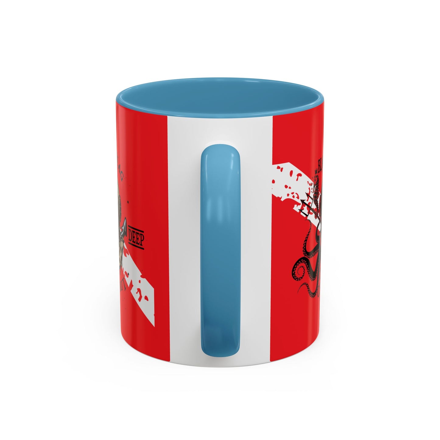 Diver Coffee Mug (Red)  — 'Black Flag Aquanaut' Scuba Helmet Accent Mug (11/15oz)