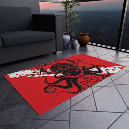 Dive Center Outdoor Rug (Red) — Black Flag Diver Nautical Patio Mat