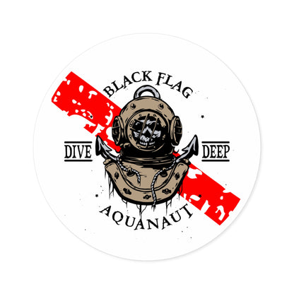Black Flag Dive Center Round Sticker — Scuba Diver Helmet Octopus Design (Indoor/Outdoor)