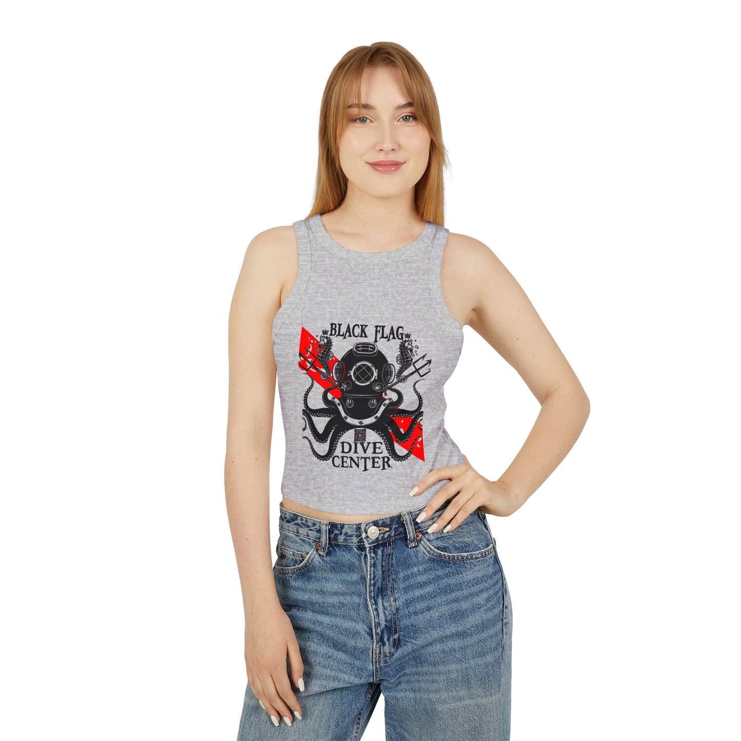 Dive Center Racer Tank Top (White) — Black Flag Scuba Helmet Graphic