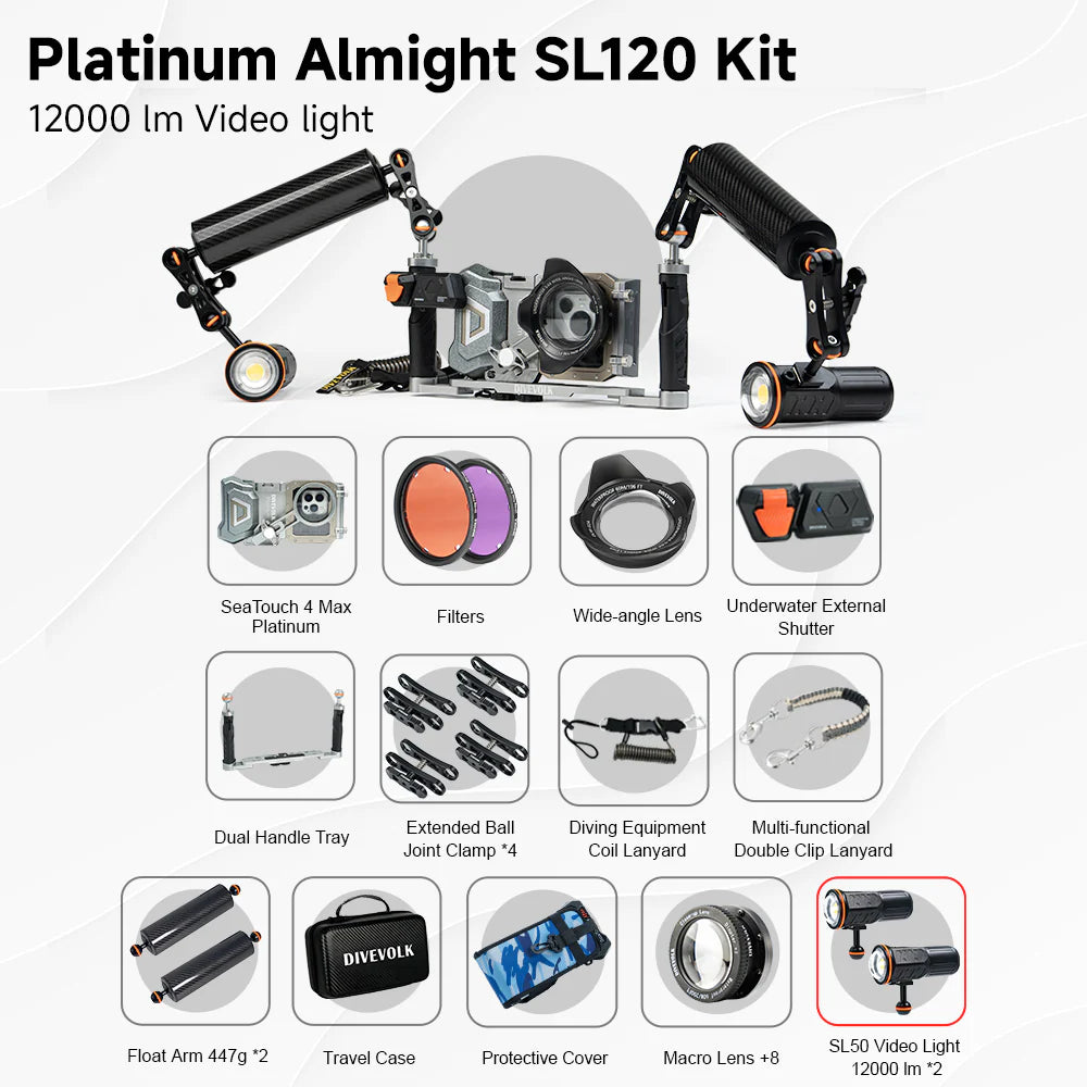DIVEVOLK SeaTouch 4 Max Platinum Underwater Housing Almighty Kit for iPhone and most Android smartphone, dive housing, waterproof phone case
