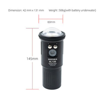 DIVEVOLK SL120 underwater video light 12000 lumens for Underwater Photography and Video